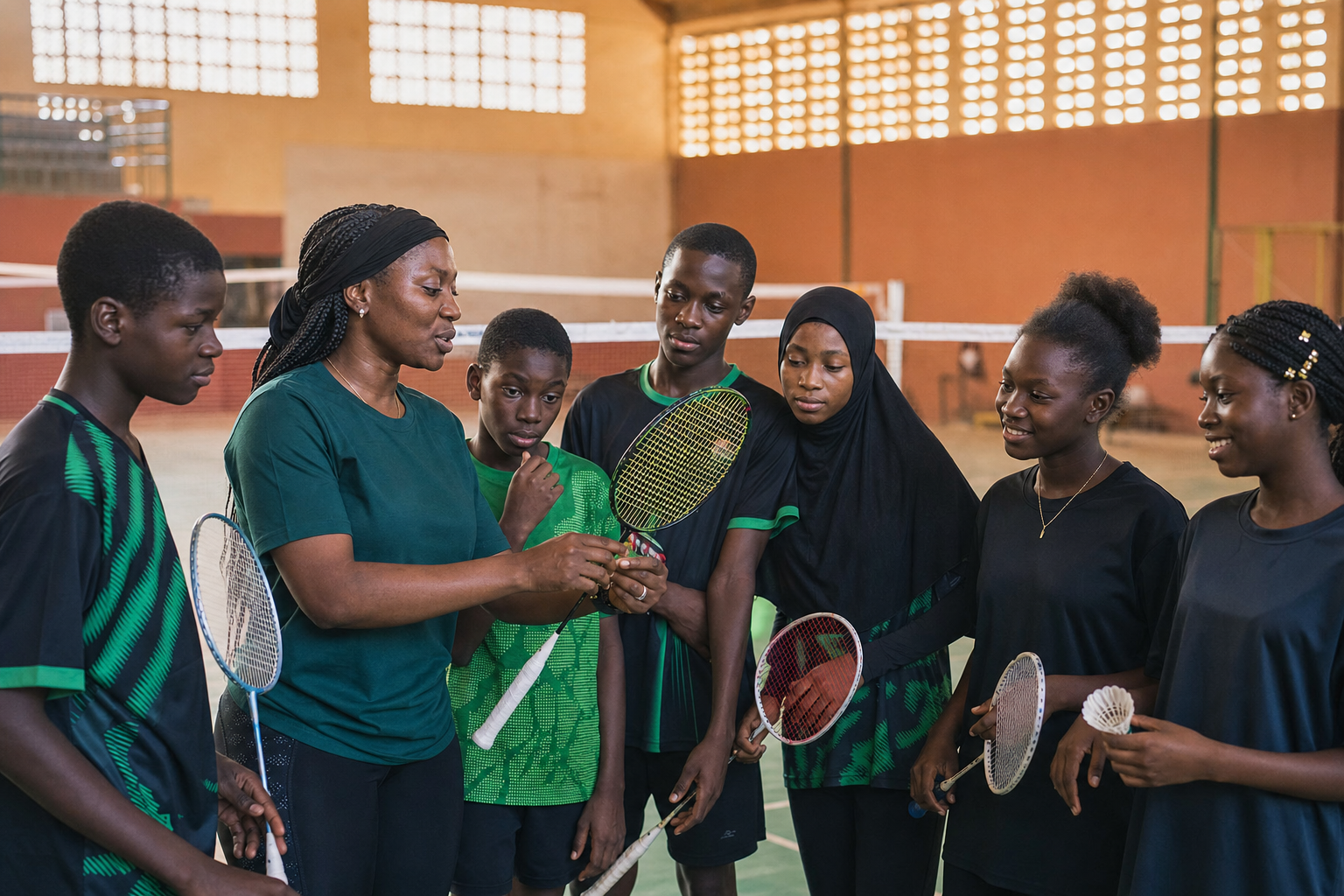Jeunes joueuses et joueurs de badminton à Bamako
